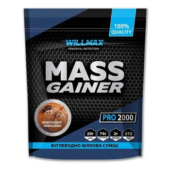 Високовуглеводний гейнер Mass Gainer Willmax, шоколадне морозиво, 2000 г
