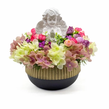 Композиция GALA DECOR из искусственных цветов с гипсовым ангелом в кашпо 25 см (КА2025РБ-2)