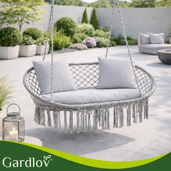 Подвесные качели двухместные нагрузка до 300 кг для сада 3 подушки серые Gardlov FK-0059