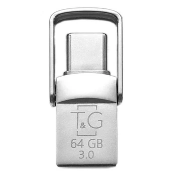 USB-накопичувач c Type C 2.0 флешка на 64Gb T&G 104 Metal series USB 3.0 Silver
