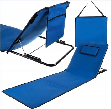 Пляжный коврик со спинкой подушкой карманом 150x50 см Oxford 600D синий Trizand FK-1125
