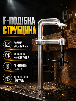 Струбцина F-образная винтовая 200×120 мм металлическая для фиксации дерева и металла LS-447