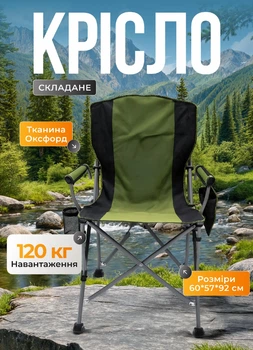 Кресло рыбацкое складное для рыбалки 60х93х100 см рыбацкий стул со спинкой и подстаканником раскладной туристический на природу Зеленое