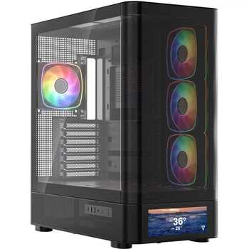 Корпус Modecom VOLCANO AQ500 ARGB MIDI FRONT LCD 6,2”, 4x120mm fans BLACK без БЖ ATX (MC-A-AQ500-4FA-B)