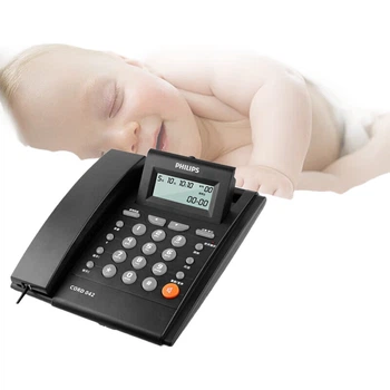 Телефон PHILIPS CORD042 стационарный проводной без батареек с АОН, черный
