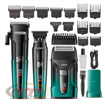 Комплект VGR 3 в 1 V-694 GREEN аккумуляторная машинка для стрижки (clipper) триммер и электробритва (шейвер)