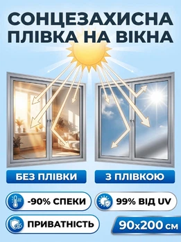 Пленка солнцезащитная на окна MirroGlass 90х200 см светоотражающая тонировочная от солнца с эффектом приватности и защитой от ультрафиолета дзеркальная фольга
