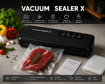 Вакууматор побутовий для харчових продуктів + 10 пакетів 10х25см 110W Vacuum Sealer X Pro