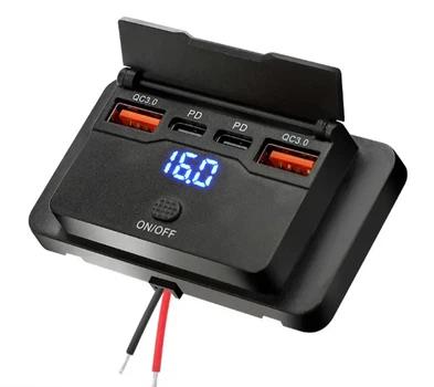Панельный USB зарядный модуль 12 24 V 4 порта 2 Type C PD 2 USB QC 3.0 с вольтметром и выключателем