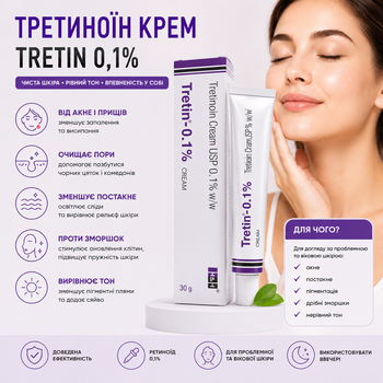 Третиноин крем 0,1% Tretin H&H 20 г – крем с третиноином от акне, прыщей, постакне, пигментных пятен и морщин