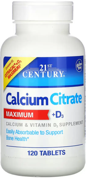 Цитрат кальция с витамином D3 21st Century Calcium Citrate + D3 Max 120 таб