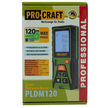 Лазерний далекомір Procraft PLDM120, 120 м, точність ±2 мм, зелений лазер 532 нм, IP20