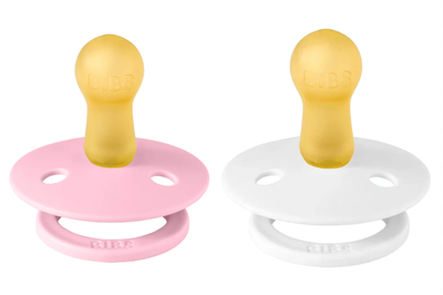 Набір пустушок BIBS 0-6 m Colour Latex Round Baby Pink/White, 2 шт