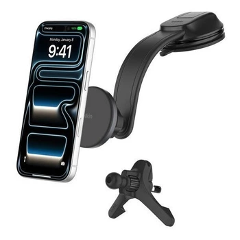 Держатель автомобильный Belkin Qi2 с беспроводной зарядкой (дефлектор/панель) + USB-C 27Вт (WIC012HQBK)