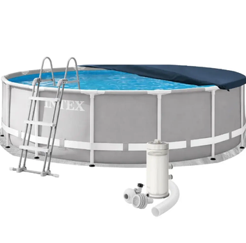 Каркасный круглый бассейн Intex 26724 (каркас, чаша, фильтр 3 785 л/ч, лестница, тент, подстилка) размер 457×107 см