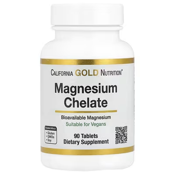 Магній хелат California Gold Nutrition Magnesium Chelate 90 таблеток, магній з кальцієм
