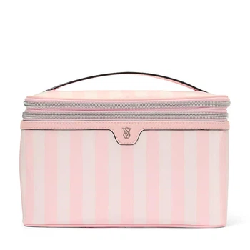Косметичка розовая дорожная Victoria's Secret Express Train Case Heritage Stripe