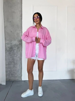 Жіноча лляна сорочка в смужку Uaclothes 46-48 Рожевий (like38708-191421350)
