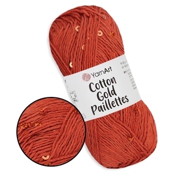 YarnArt Cotton Gold Paillettes, Терракот №7117 – хлопковая пряжа с пайеткой для вязания спицами и крючком, 50 г/140 м, 82% хлопок / 18% полиэстер