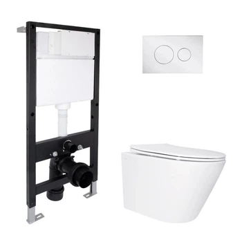 Готовое решение Qtap: Инсталляция Standard и подвесной безободковый унитаз Swan Ultra Quiet с технологией смыва Tornado 4, белая
