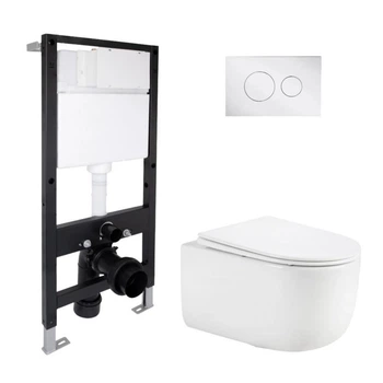 Комплект инсталляции Qtap Standard с подвесным унитазом Qtap Taurus Ultra Quiet, безободковый, с технологией смыва Ultra Quiet и