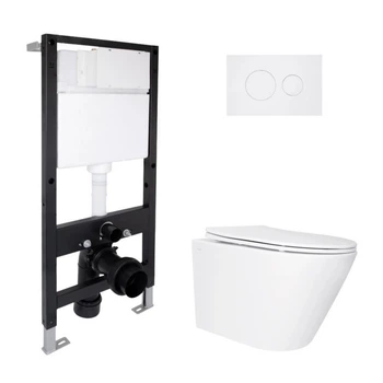 Комплект инсталляции и подвесного унитаза Qtap Swan Ultra Quiet Standard с панелью смыва, безободковый, система смыва Tornado 4,
