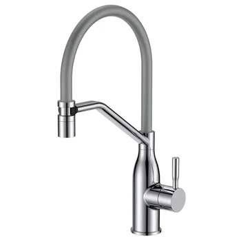 Смеситель для кухни MIXXUS PREMIUM GRAVITY 017 (NUT) SS COLOR REFL.GREY (Цвет нержавейка+силиконовый излив серый) (MI8407)