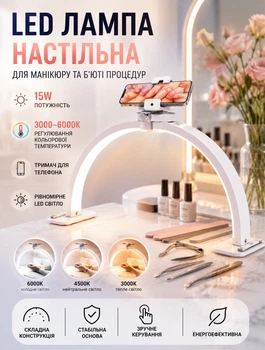 Настільна світлодіодна лампа для манікюру з сенсорним керуванням і регулюванням яскравості 15 Вт 3000–6000 К