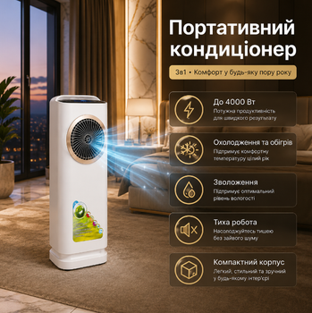 Мобильный кондиционер BiTEK BT-5500 4000 Вт портативный охладитель воздуха с обогревом и увлажнением
