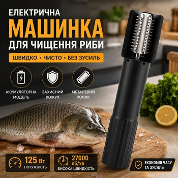 Електрична машинка для чищення риби акумуляторна USB, 125 Вт, 27000 об/хв, чорна