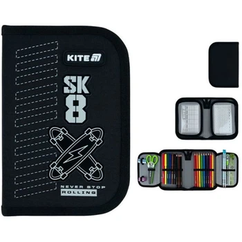 Пенал Kite 1 відділення, 2 відвороти, з наповненням 622H Skate Kite K26-622H-4
