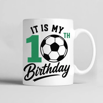 Чашка керамічна біла 330 мл з принтом "Мій 10-й День народження" It is my 10th Birthday для дитини-футболиста
