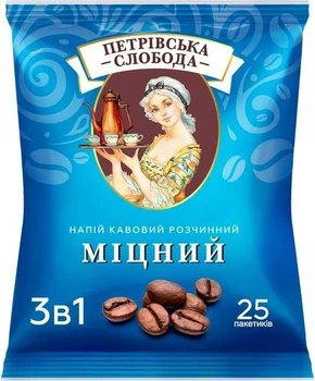 Кавовий напій кава розчинна "Петрівська Слобода" Міцний 3 в 1 25 саше по 20 г х 20 пачок