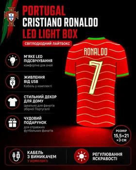 LED Нічник Лайтбокс Portugal Cristiano Ronaldo Light Box (15,5х21х3см) Для Дому Світильник Збірна Португалії з футболу Кріштіану Роналду