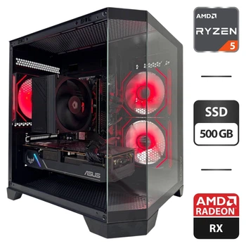 Игровой ПК Qube Crystal ARGB Black Tower / AMD Ryzen 5 5500 (6 (12) ядер по 3.6 - 4.2 GHz) / 16 GB DDR4 / 500 GB SSD / AMD Radeon RX 5700, 8 GB GDDR6, 256-bit б/у