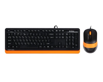 Комплект проводная клавиатура с мышью A4Tech Fstyler F1010, USB, черный+оранжевый цвет