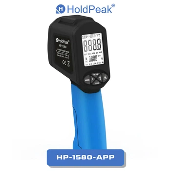 Пирометр HoldPeak HP-1580-APP инфракрасный бесконтактный термометр цифровой (-50°C~1580°C 0.1-0.99 EMS 30:1 250ms Bluetooth)