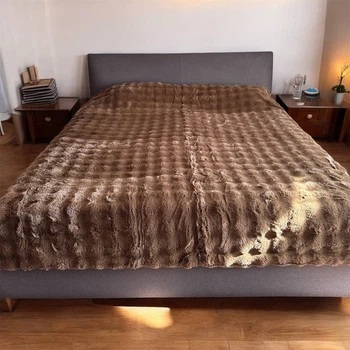 Королівське Покривало "Кролик" Colourful Home Євро розміру 210х230см двостороннє, з довгим штучним хутром коричневий (lm72)