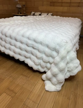 Королевское Покрывало "Кролик" Colourful Home Евро размера 210х230см двухстороннее, с длинным искусственным мехом белый (lm40)