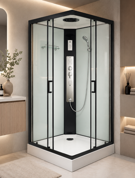 Душовий бокс VERONIS BKN-4-100 100×100×215 см, низький піддон, прозоре скло, чорний профіль, гідромасаж