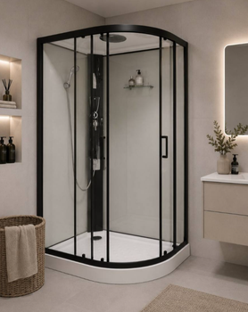 Душовий бокс VERONIS BN-4-120 Black 120×80×215 см, лівий, низький піддон, прозоре скло, гідромасаж