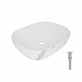 Раковина накладная Qtap Aquarius 470x380x120 мм Marble черная с донным клапаном