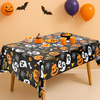 Скатертина Святкова Фольгована З Гарбузами Та Привидами 130x220см Halloween