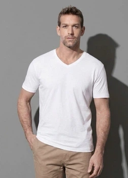 Чоловіча футболка Stedman v-neck з легкої органічної бавовни S, білий
