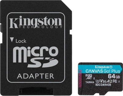 MicroSDXC Kingston 64 GB microSDXC Canvas Go! Plus UHS-I U3 V30 A2 Class 10 + SD-adapter (SDCG4/64GB)