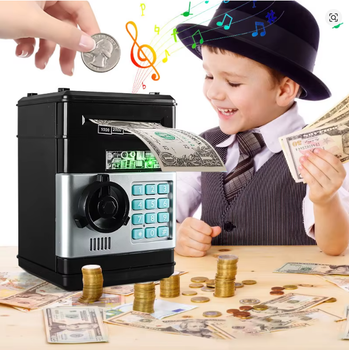 Электронная копилка-сейф NUMBER BANK , детский сейф с кодовым замком и купюроприемником, копилка для денег, цвет черный