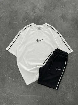 Костюм чоловічий базовий шорти і футболка з вишивкою Nike білий L