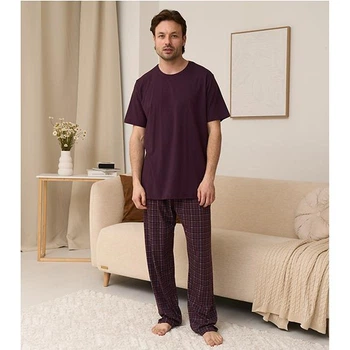 Пижама мужская штаны и футболка 4XL в клетку 20138