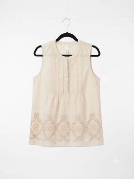 Жіноча блуза-топ без рукавів із вишивкою рішельє 0403265 H&M 34 XS-S Бежева
