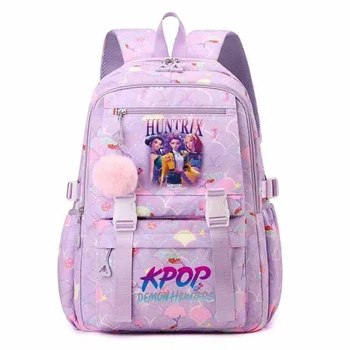 Школьный рюкзак K-POP Huntrix для девочки 44×30×22 см с Руми, Милой и Зои, вместительный, с дышащими лямками